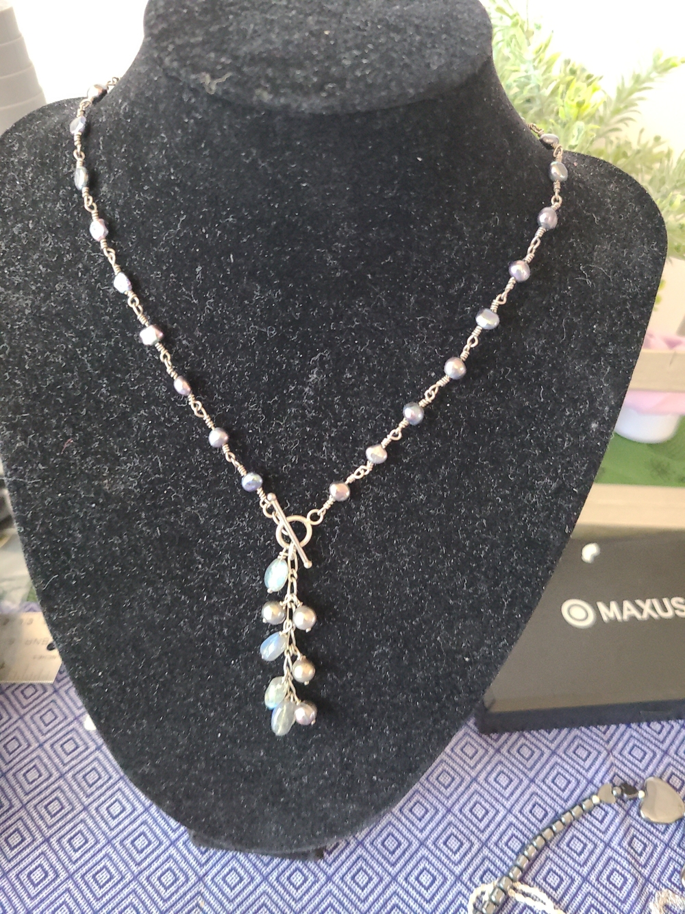 Freshwater Pearl and Labradorite Drop Y-Dangle Necklace - Gray